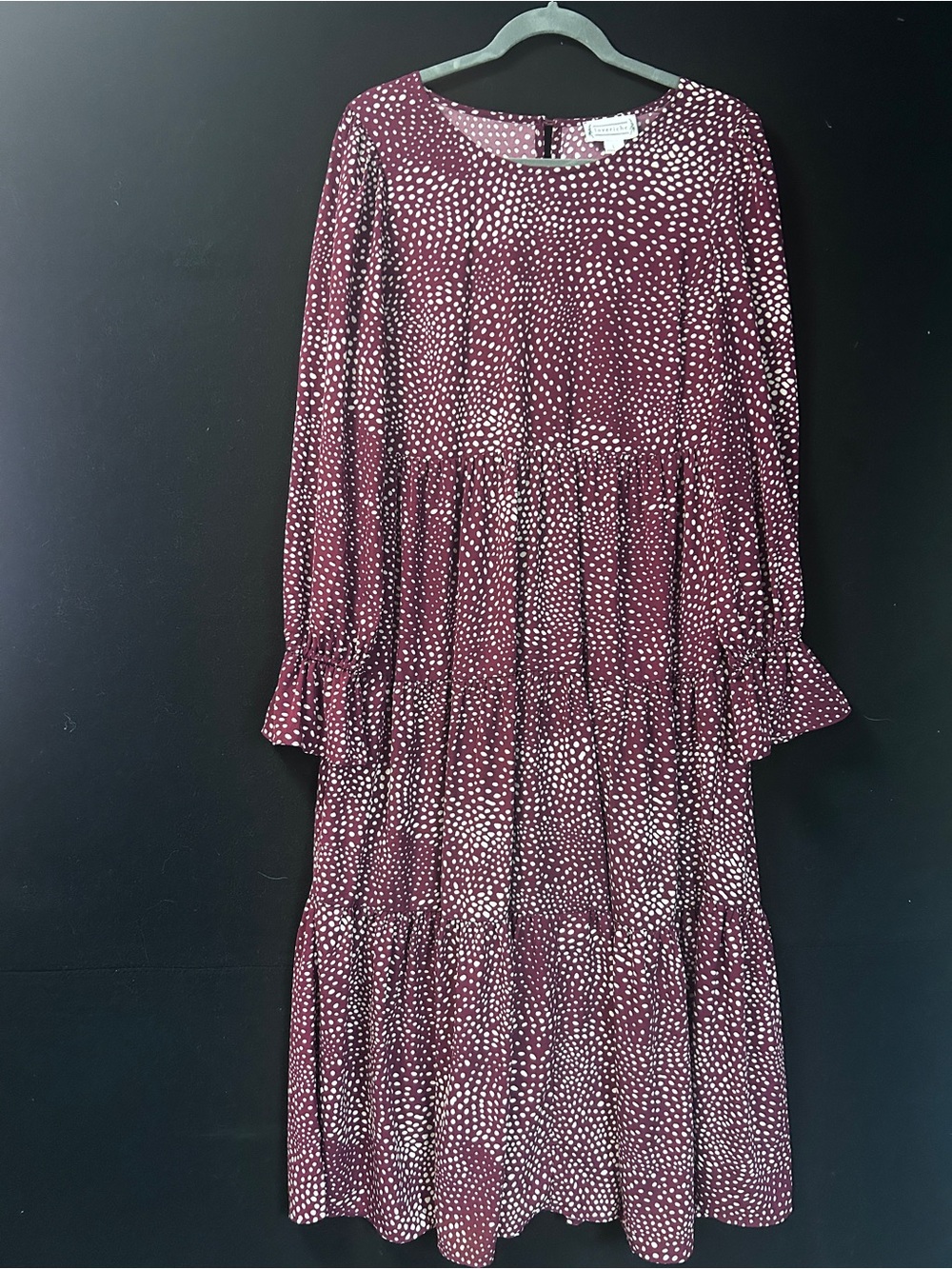 Love Riche Burgundy Polka Dot Tiered Long-Sleeve Dress